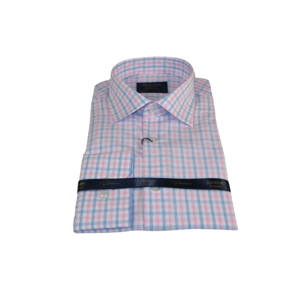 Men 100% Cotton Shirt Manschett Quesste Turkey Slim Fit 6019 - 01 Pink Checkers - J.Valintin Men's Wear Legend - 96889