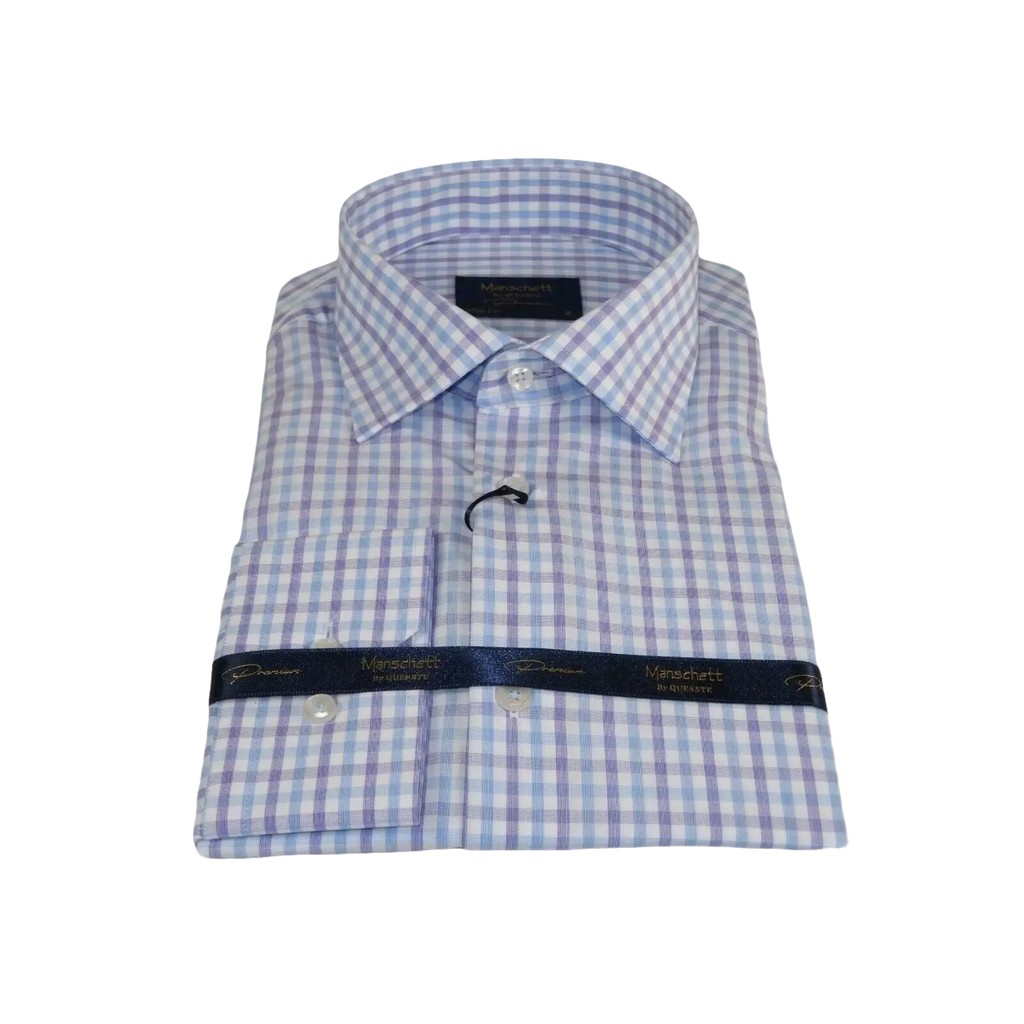 Men 100% Cotton Shirt Manschett Quesste Turkey Slim Fit 6019 - 02 Lilac Checkers - J.Valintin Men's Wear Legend - 96895