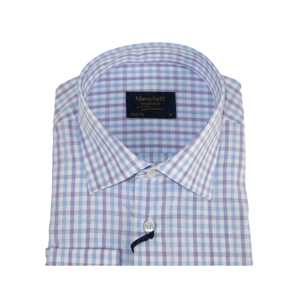 Men 100% Cotton Shirt Manschett Quesste Turkey Slim Fit 6019 - 02 Lilac Checkers - J.Valintin Men's Wear Legend - 96895