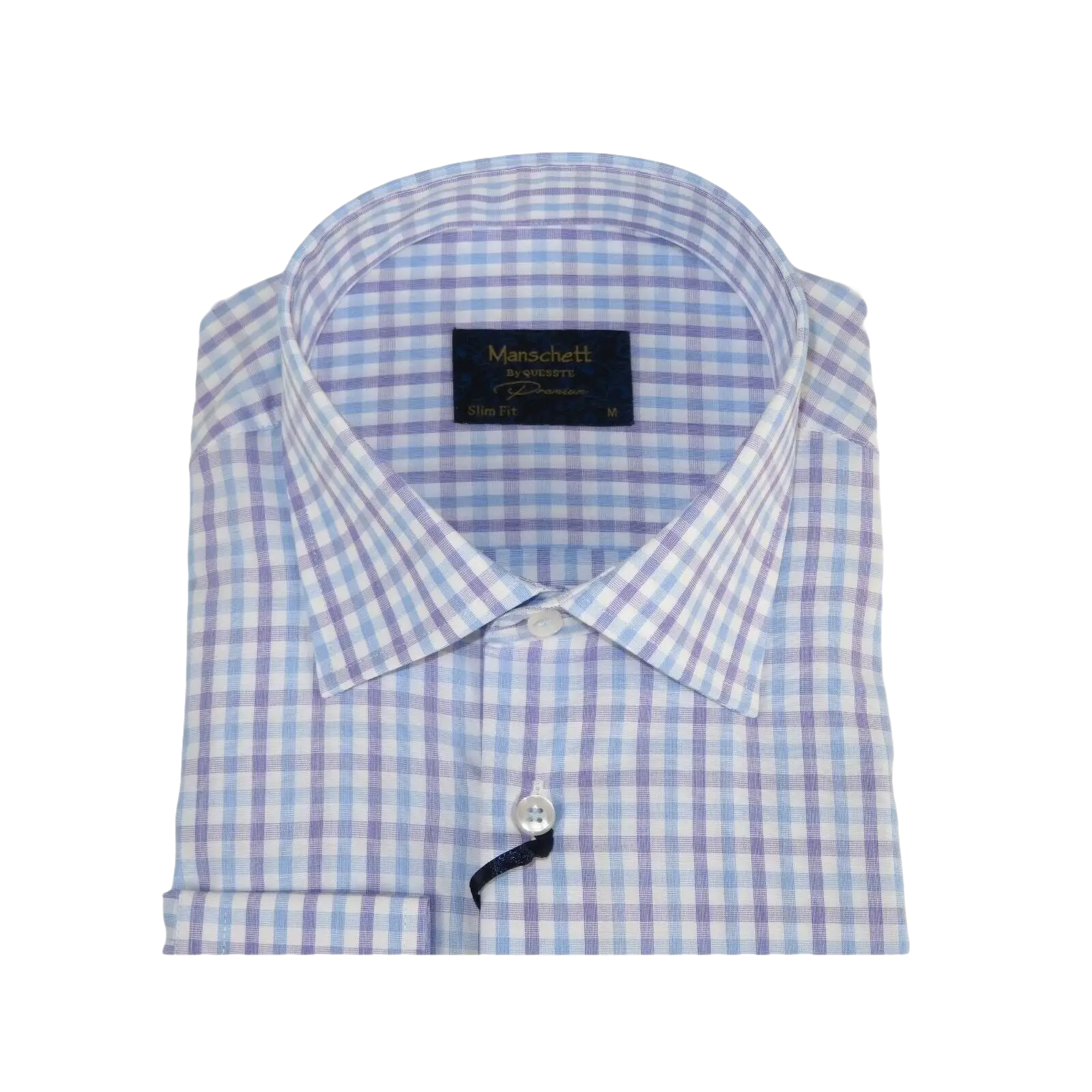 Men 100% Cotton Shirt Manschett Quesste Turkey Slim Fit 6019 - 02 Lilac Checkers - J.Valintin Men's Wear Legend - 96895