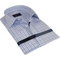 Men 100% Cotton Shirt Manschett Quesste Turkey Slim Fit 6019 - 02 Lilac Checkers - J.Valintin Men's Wear Legend - 96895