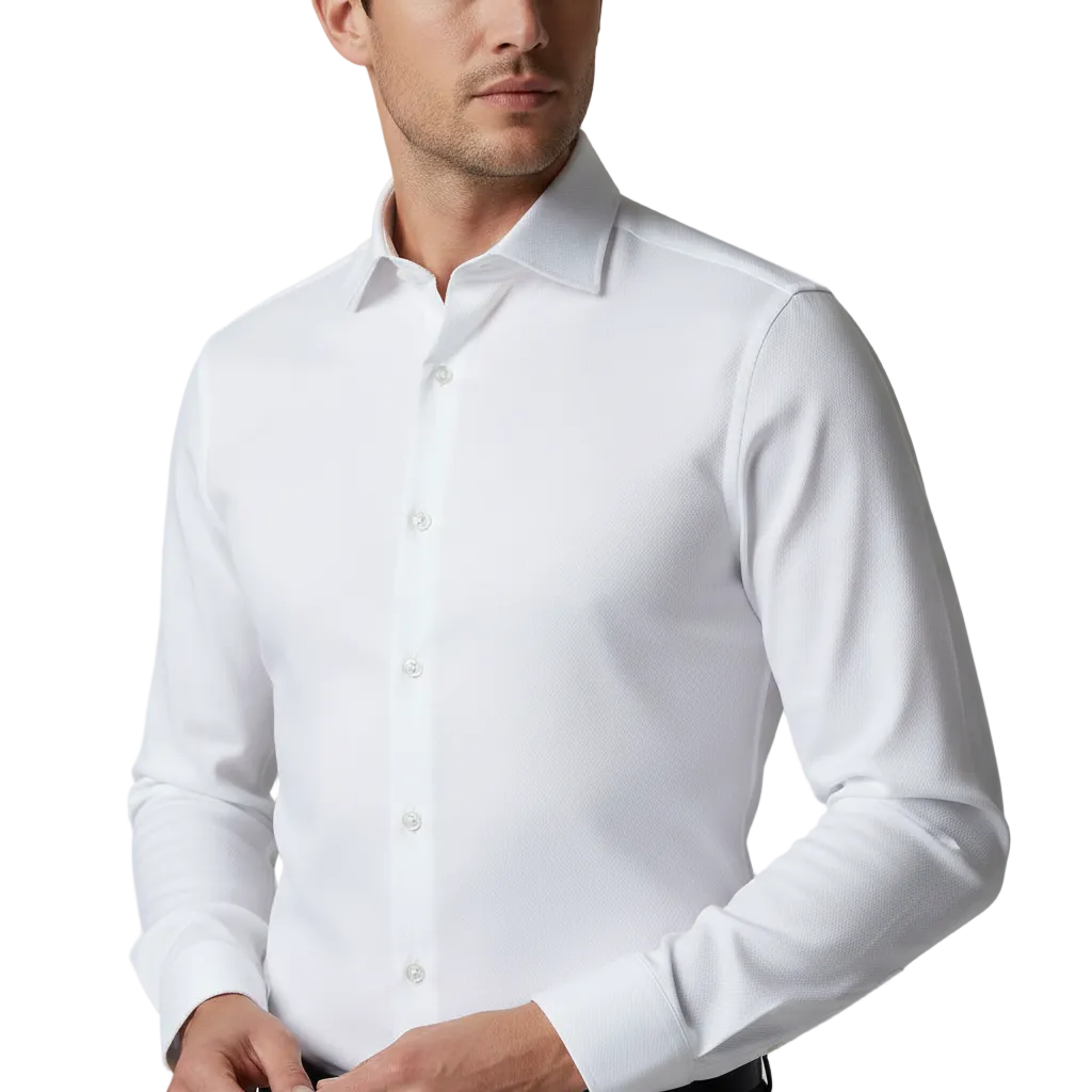 Men 100% Cotton Shirt Manschett Quesste Turkey Slim Fit 6040-01 White Pin dot