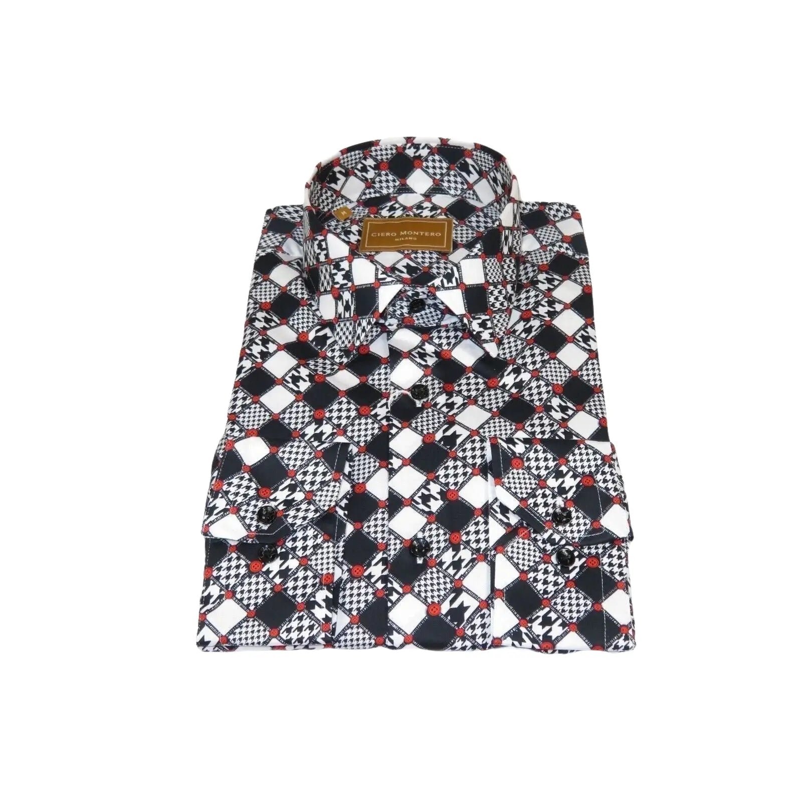 Men 100% Cotton Sport Shirt CIERO MONTERO Turkey Dress/Casual #5055 - 01 Black/Red - J.Valintin Men's Wear Legend - 101100