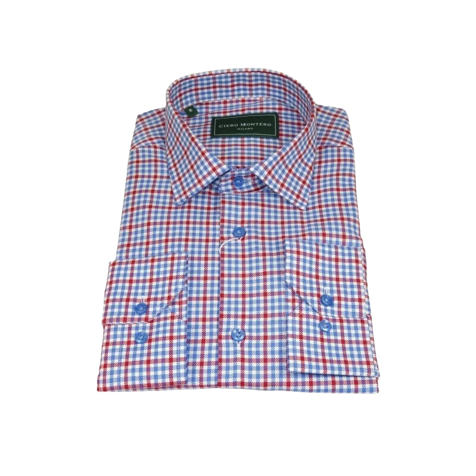 Men 100% Cotton Sport Shirt CIERO MONTERO Turkey Dress/Casual #9065 - 01 Blue/red - J.Valintin Men's Wear Legend - 101105