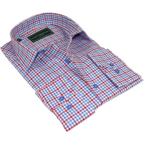 Men 100% Cotton Sport Shirt CIERO MONTERO Turkey Dress/Casual #9065 - 01 Blue/red - J.Valintin Men's Wear Legend - 101105