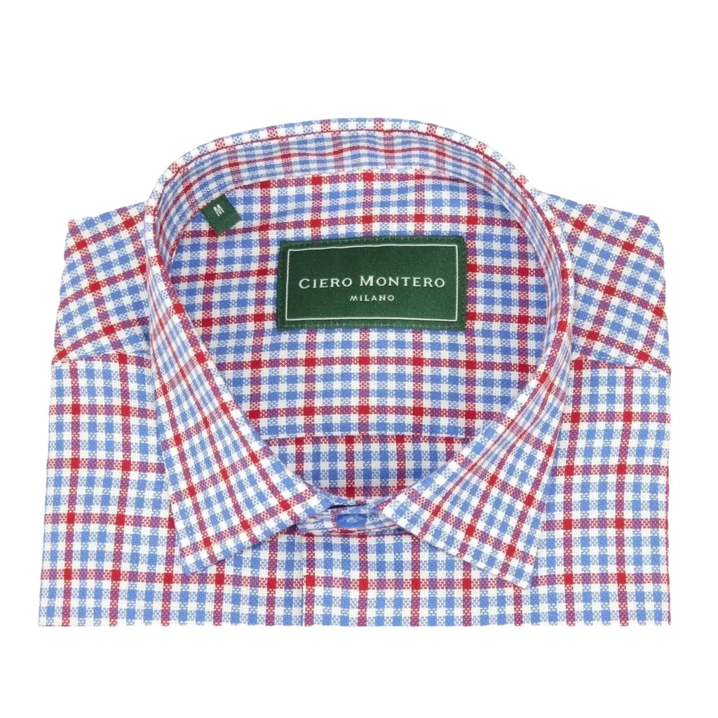 Men 100% Cotton Sport Shirt CIERO MONTERO Turkey Dress/Casual #9065 - 01 Blue/red - J.Valintin Men's Wear Legend - 101105