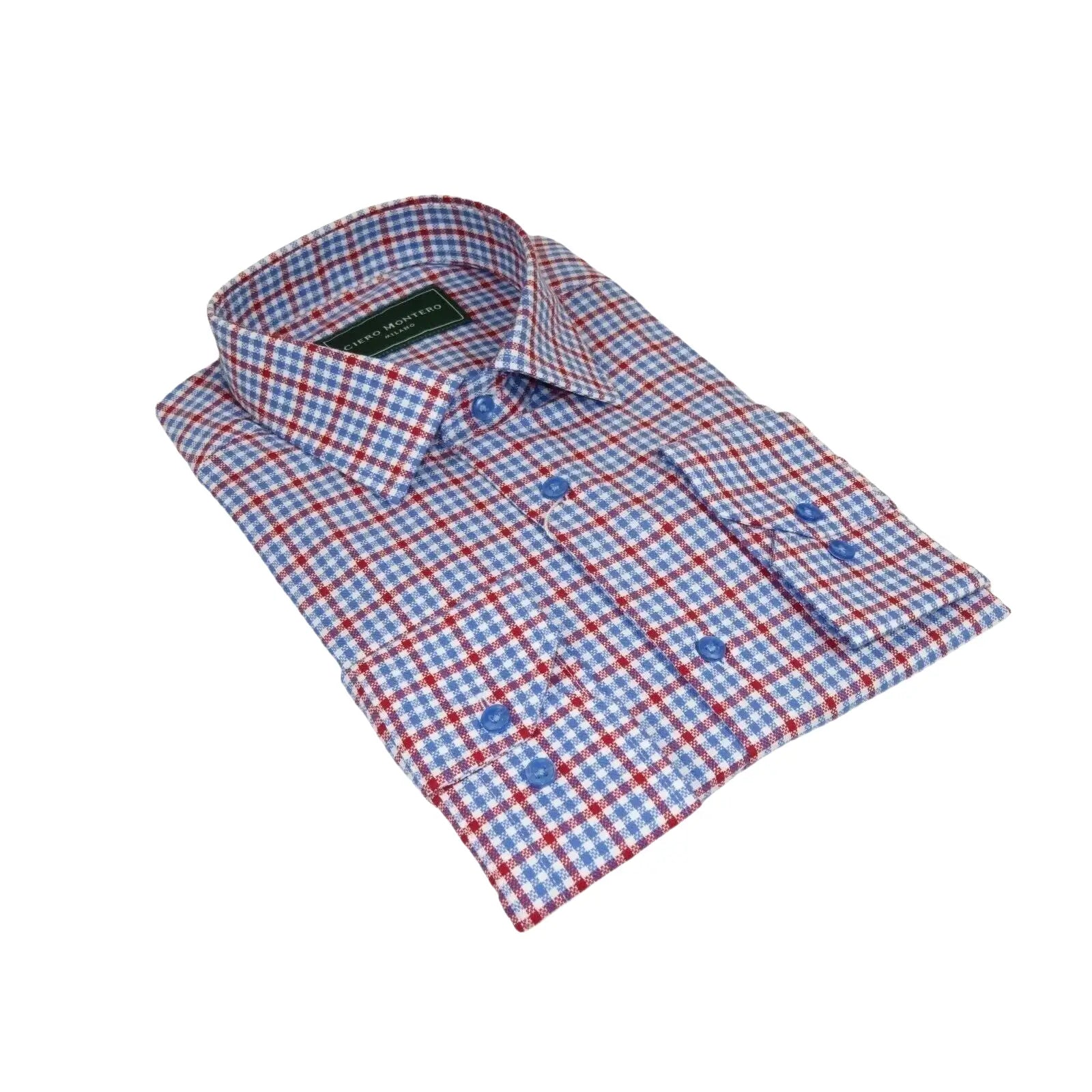 Men 100% Cotton Sport Shirt CIERO MONTERO Turkey Dress/Casual #9065 - 01 Blue/red - J.Valintin Men's Wear Legend - 101105