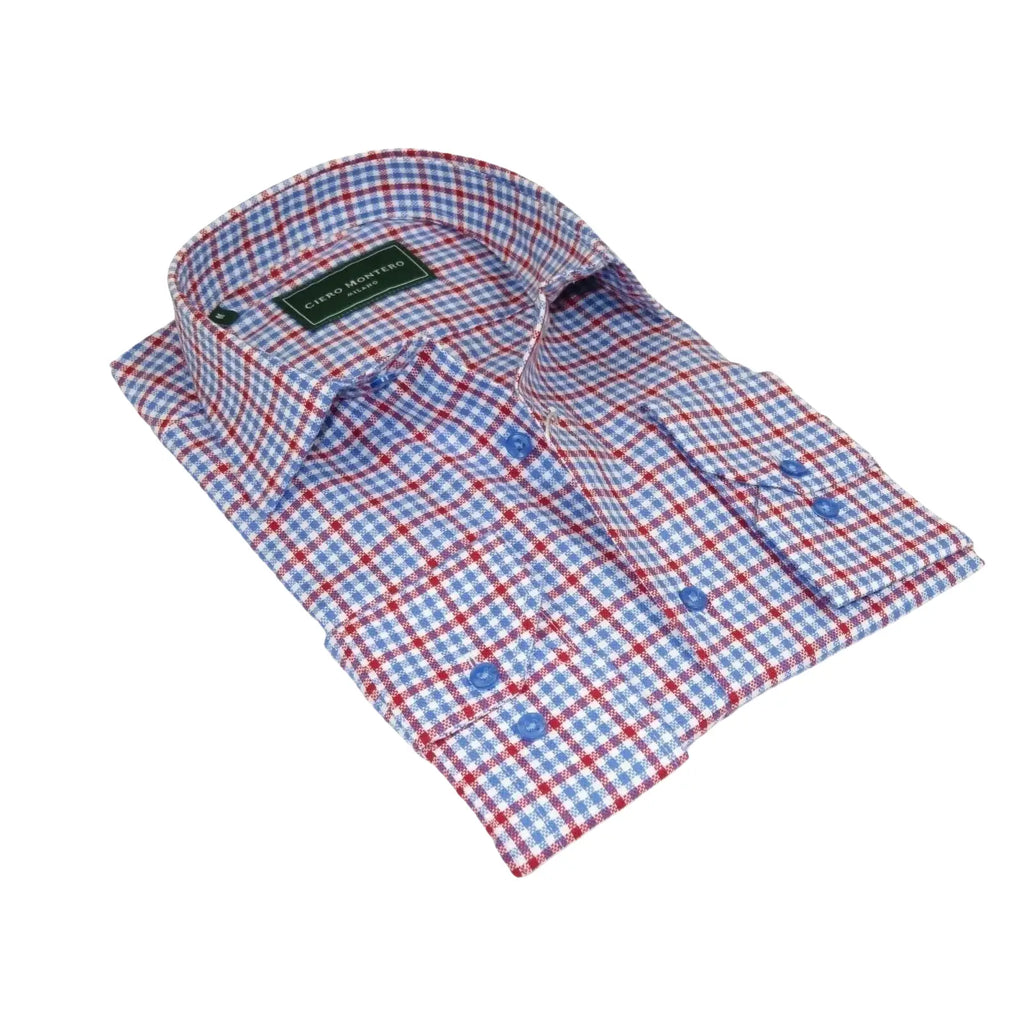 Men 100% Cotton Sport Shirt CIERO MONTERO Turkey Dress/Casual #9065 - 01 Blue/red - J.Valintin Men's Wear Legend - 101105