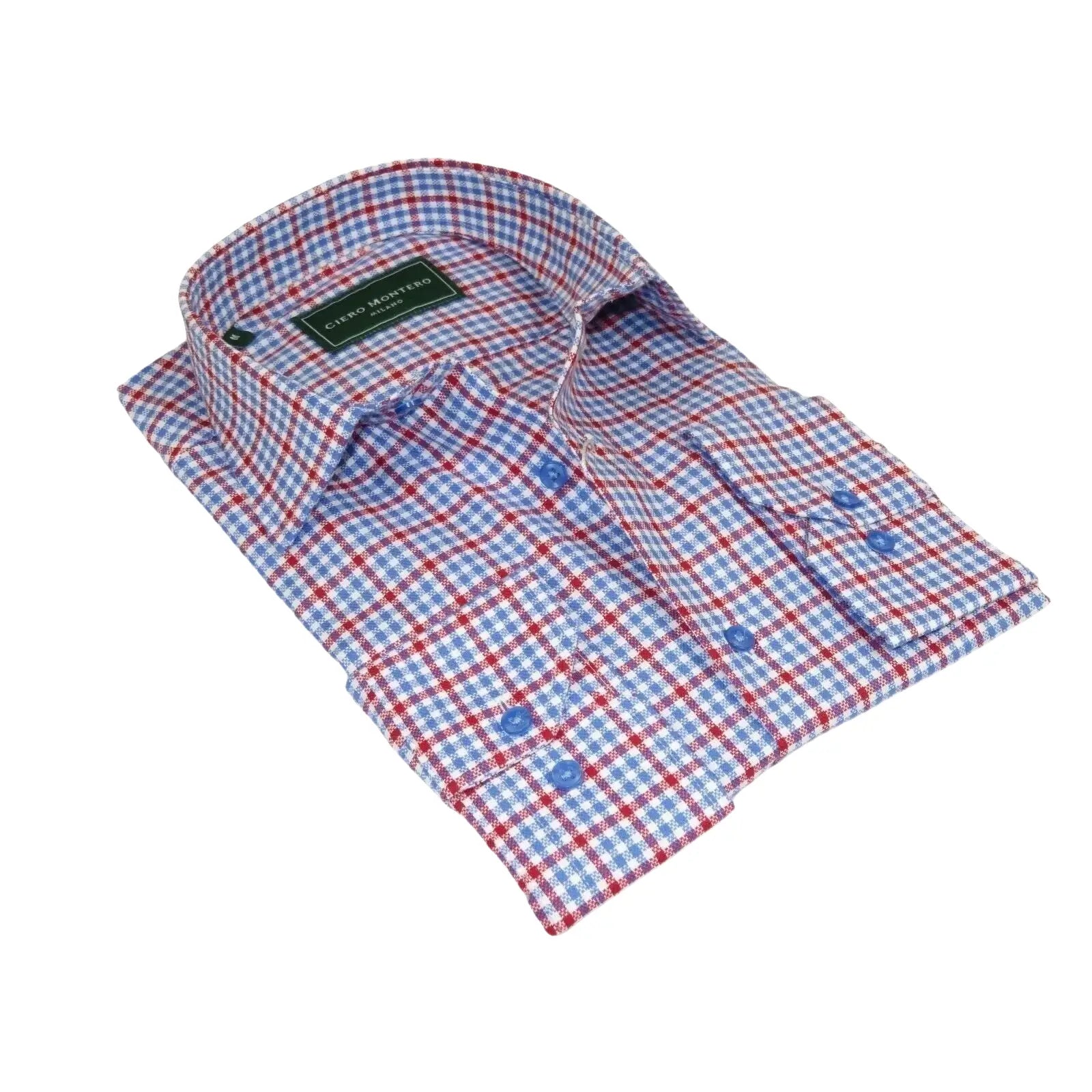 Men 100% Cotton Sport Shirt CIERO MONTERO Turkey Dress/Casual #9065 - 01 Blue/red - J.Valintin Men's Wear Legend - 101105