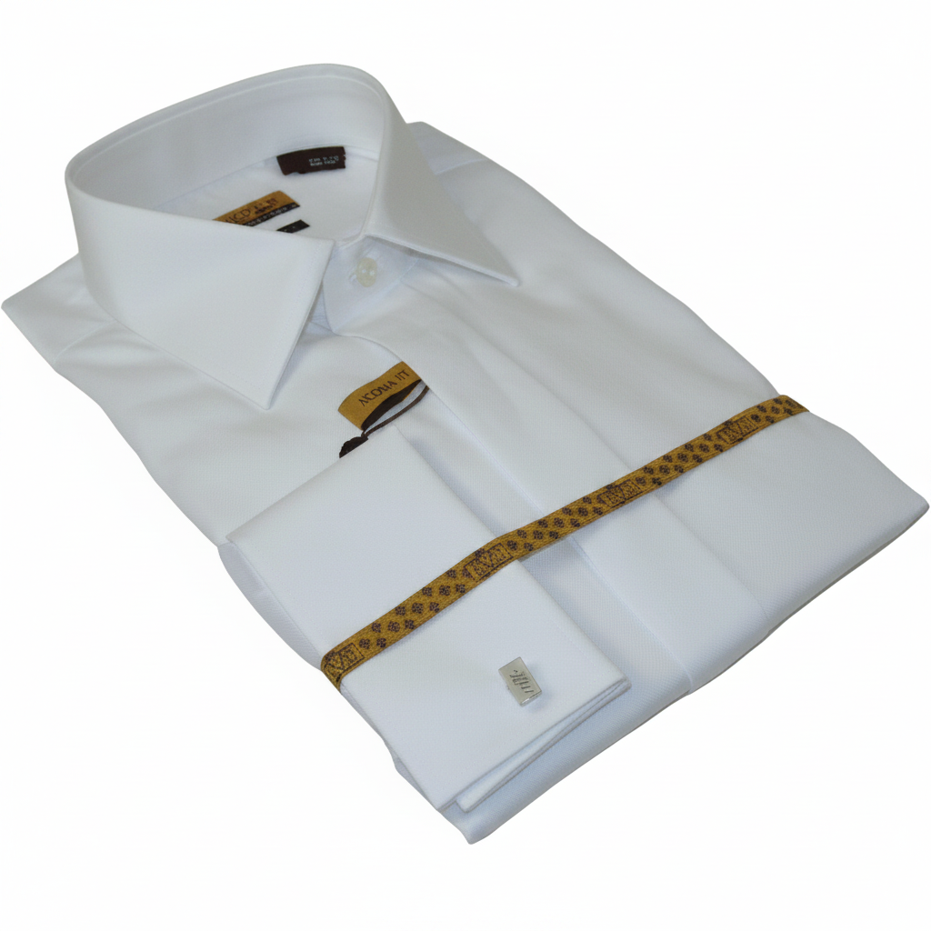 Men 100% Egyptian Cotton Shirt French Cuffs Wrinkle Resistance ENZO 71402 White