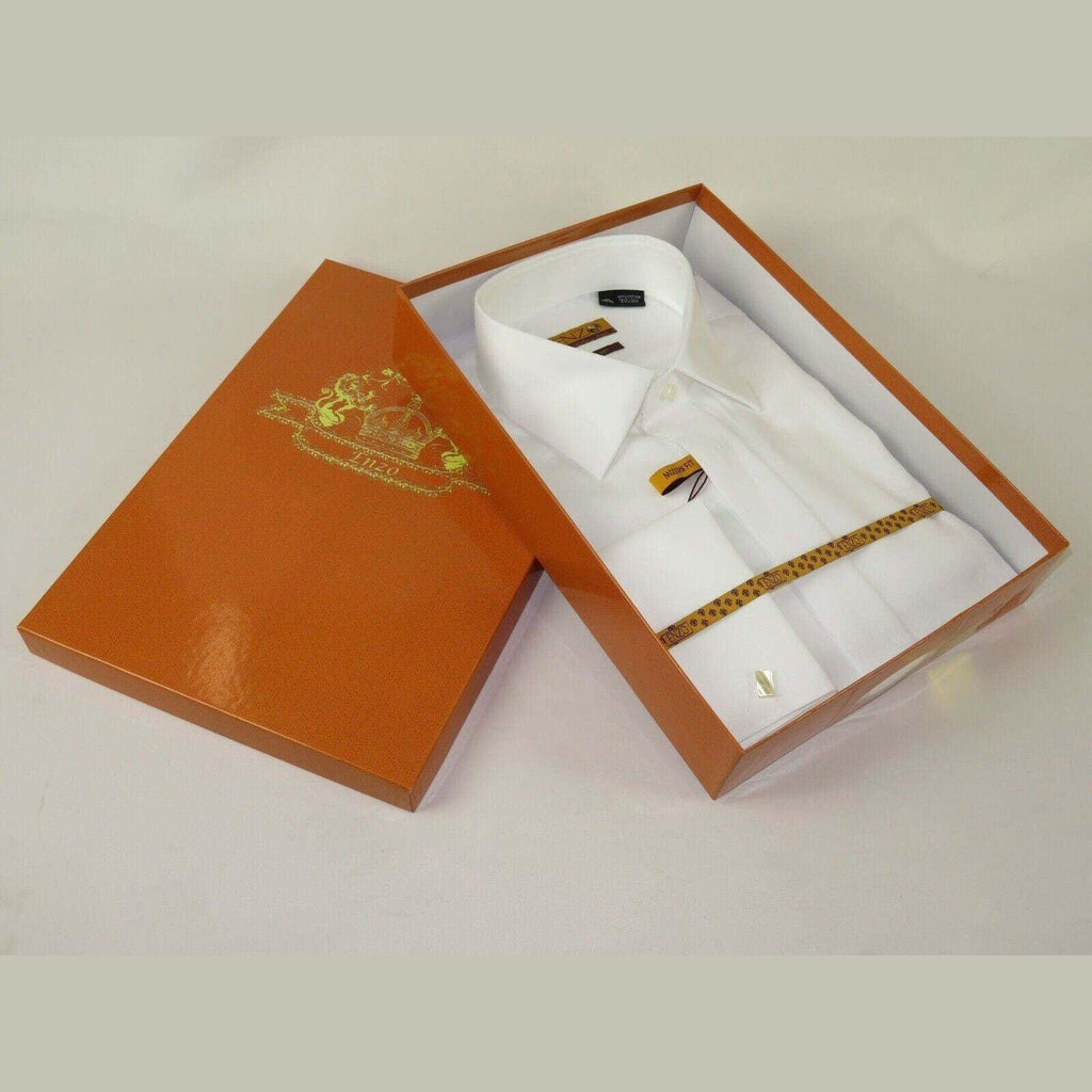 Men 100% Egyptian Cotton Shirt French Cuffs Wrinkle Resistance ENZO 71402 White - J.Valintin Men's Wear Legend - 9758