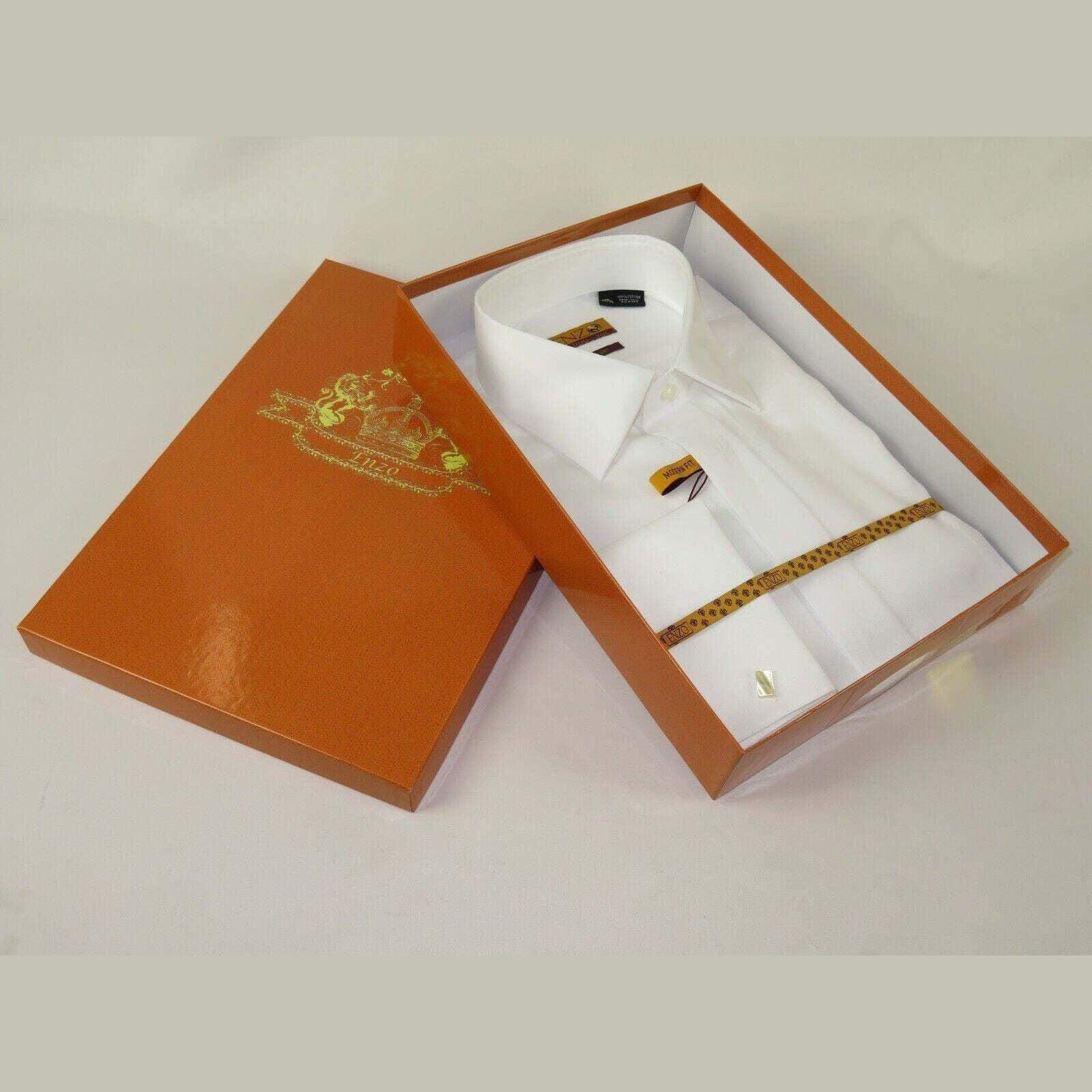 Men 100% Egyptian Cotton Shirt French Cuffs Wrinkle Resistance ENZO 71402 White - J.Valintin Men's Wear Legend - 9758