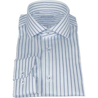 Men 100% Italian Cotton Shirt Non Iron SORRENTO Turkey 4730 White Blue Stripe - J.Valintin Men's Wear Legend - 98734