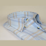 Men 100% Italian Cotton Shirt SORRENTO Turkey Button Down Window Pane 4893 Blue - J.Valintin Men's Wear Legend - 98730