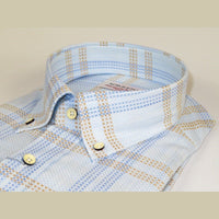 Men 100% Italian Cotton Shirt SORRENTO Turkey Button Down Window Pane 4893 Blue - J.Valintin Men's Wear Legend - 98730