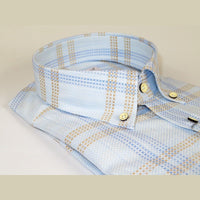 Men 100% Italian Cotton Shirt SORRENTO Turkey Button Down Window Pane 4893 Blue - J.Valintin Men's Wear Legend - 98730