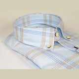 Men 100% Italian Cotton Shirt SORRENTO Turkey Button Down Window Pane 4893 Blue - J.Valintin Men's Wear Legend - 98730