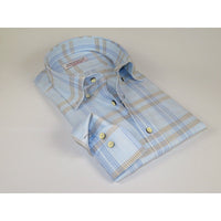 Men 100% Italian Cotton Shirt SORRENTO Turkey Button Down Window Pane 4893 Blue - J.Valintin Men's Wear Legend - 98730