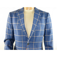 Men 100% Linen Sport Coat Plaid Design Jacket INSERCH Half Lined 561 Navy blue - J.Valintin Men's Wear Legend - 94094