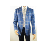 Men 100% Linen Sport Coat Plaid Design Jacket INSERCH Half Lined 561 Navy blue - J.Valintin Men's Wear Legend - 94094