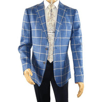 Men 100% Linen Sport Coat Plaid Design Jacket INSERCH Half Lined 561 Navy blue - J.Valintin Men's Wear Legend - 94094