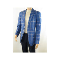 Men 100% Linen Sport Coat Plaid Design Jacket INSERCH Half Lined 561 Navy blue - J.Valintin Men's Wear Legend - 94094