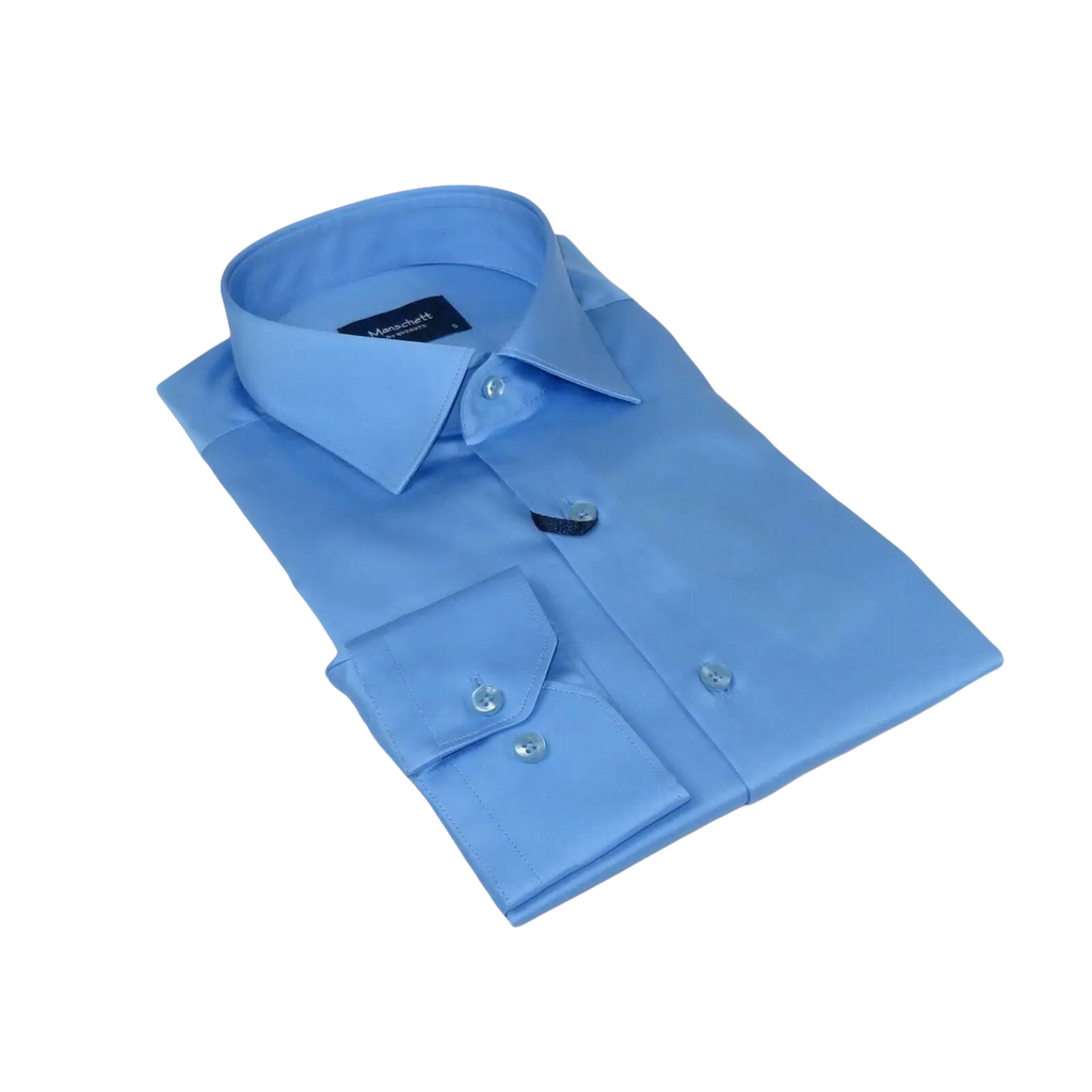 Men 100% Sateen Cotton Shirt Manschett Quesste Turkey Slim Fit 4010 - 05 Med Blue - J.Valintin Men's Wear Legend - 96819