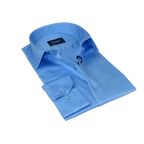 Men 100% Sateen Cotton Shirt Manschett Quesste Turkey Slim Fit 4010 - 05 Med Blue - J.Valintin Men's Wear Legend - 96819