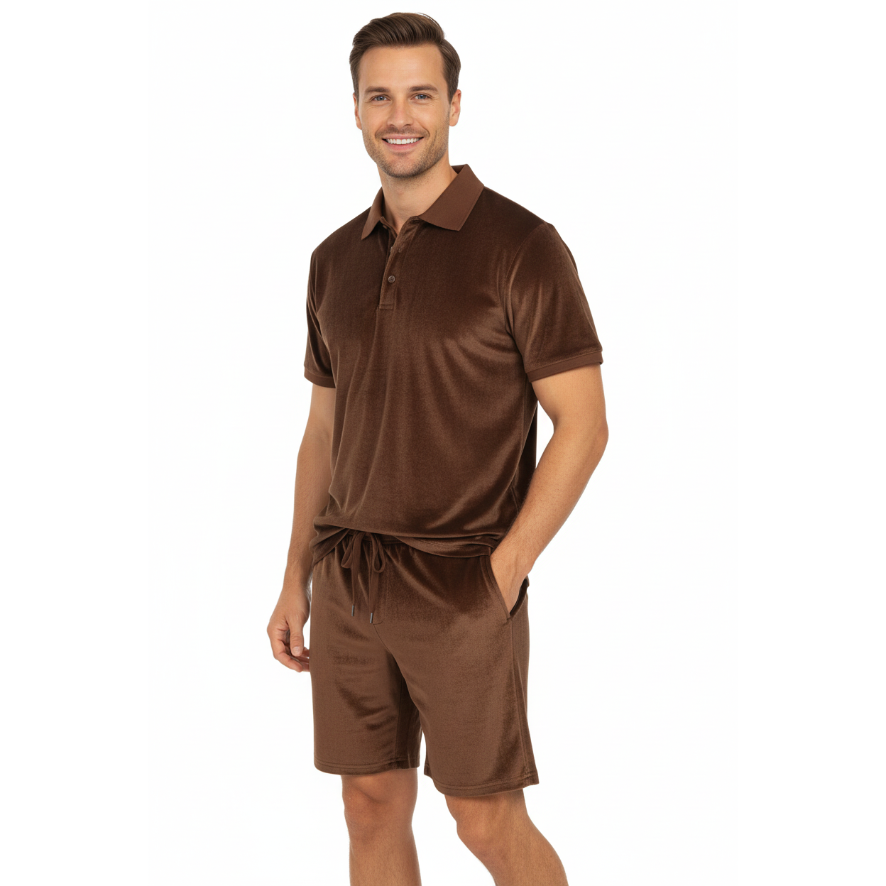 Men 2pc Stacy Adams leisure jogging suit Shorts Set Summer 3820 Brown Velvet