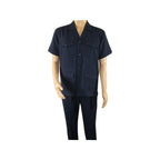 Men 2pc Stacy Adams leisure suit guayabera traditional matching Set 2201 Blue - J.Valintin Men's Wear Legend - 96204