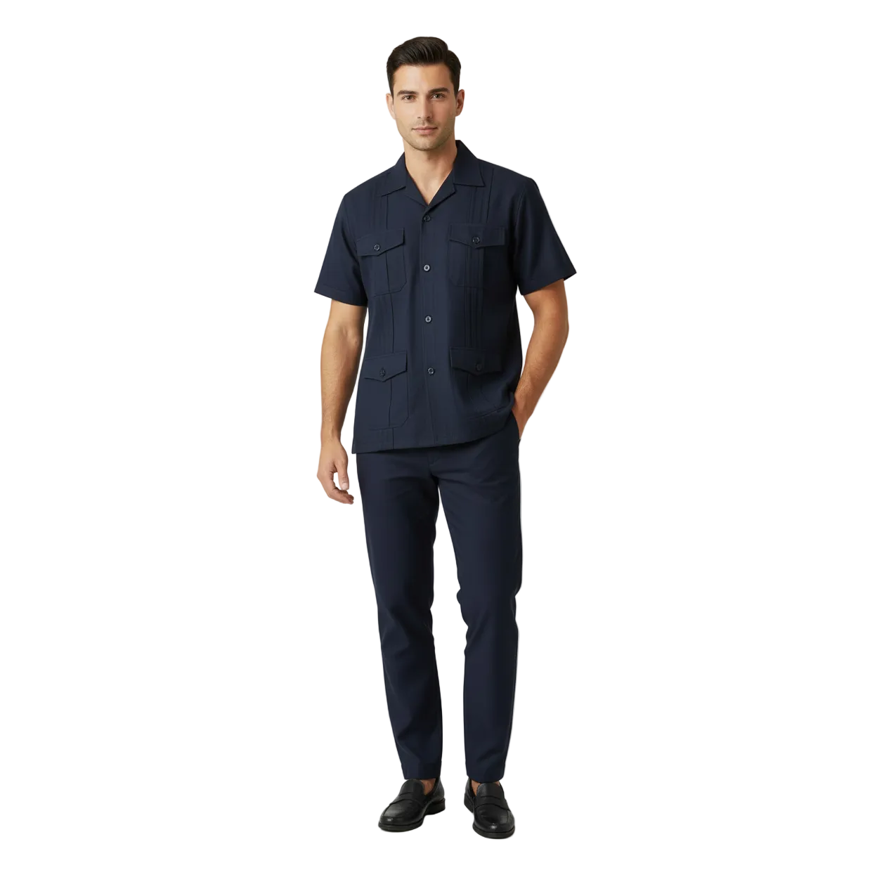 Men 2pc Stacy Adams leisure suit guayabera traditional matching Set 2201 Blue