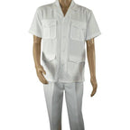 Men 2pc Stacy Adams leisure suit guayabera traditional matching Set 2201 White - J.Valintin Men's Wear Legend - 96209