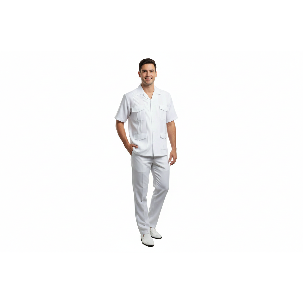 Men 2pc Stacy Adams leisure suit guayabera traditional matching Set 2201 White