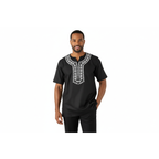 Men 2pc Stacy Adams leisure suit Linen Cotton With Embroidery 3668 Black White