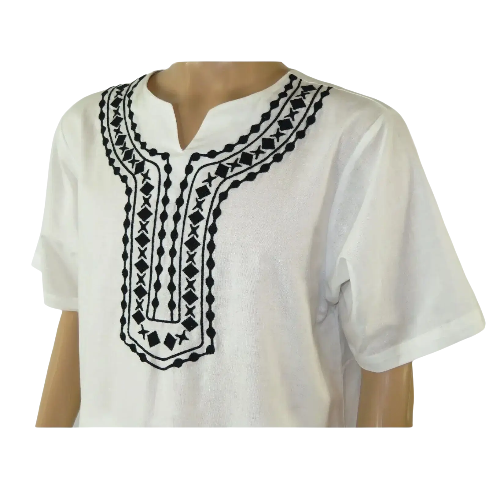 Men 2pc Stacy Adams leisure suit Linen Cotton With Embroidery 3668 white black - J.Valintin Men's Wear Legend - 95926