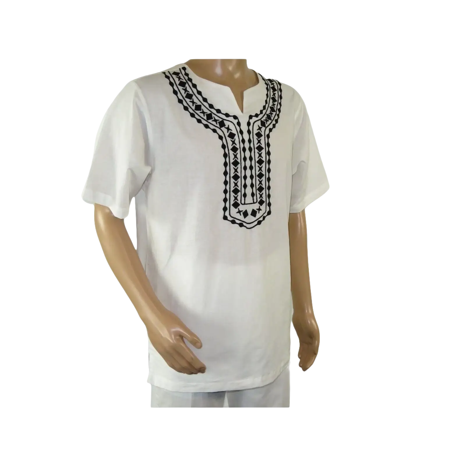 Men 2pc Stacy Adams leisure suit Linen Cotton With Embroidery 3668 white black - J.Valintin Men's Wear Legend - 95926