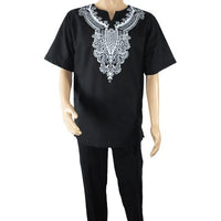 Men 2pc Stacy Adams leisure suit Linen Cotton With Embroidery 3670 Black white - J.Valintin Men's Wear Legend - 95941