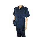 Men 2pc Walking Leisure Suit Short Sleeves By DREAMS 255 - 01 Solid Navy Blue - J.Valintin Men's Wear Legend - 96084