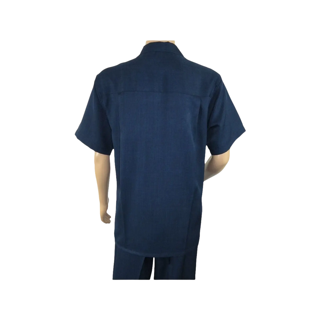 Men 2pc Walking Leisure Suit Short Sleeves By DREAMS 255 - 01 Solid Navy Blue - J.Valintin Men's Wear Legend - 96084