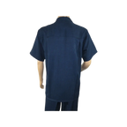 Men 2pc Walking Leisure Suit Short Sleeves By DREAMS 255 - 01 Solid Navy Blue - J.Valintin Men's Wear Legend - 96084