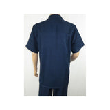 Men 2pc Walking Leisure Suit Short Sleeves By DREAMS 255 - 01 Solid Navy Blue - J.Valintin Men's Wear Legend - 96084