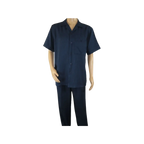 Men 2pc Walking Leisure Suit Short Sleeves By DREAMS 255 - 01 Solid Navy Blue - J.Valintin Men's Wear Legend - 96084