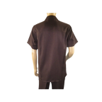 Men 2pc Walking Leisure Suit Short Sleeves By DREAMS 255 - 02 Solid Brown - J.Valintin Men's Wear Legend - 96090