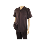 Men 2pc Walking Leisure Suit Short Sleeves By DREAMS 255 - 02 Solid Brown - J.Valintin Men's Wear Legend - 96090