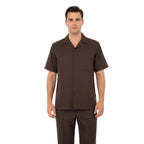 Men 2pc Walking Leisure Suit Short Sleeves By DREAMS 255 - 02 Solid Brown - J.Valintin Men's Wear Legend - 96090