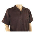 Men 2pc Walking Leisure Suit Short Sleeves By DREAMS 255 - 02 Solid Brown - J.Valintin Men's Wear Legend - 96090