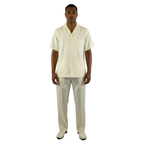 Men 2pc Walking Leisure Suit Short Sleeves By DREAMS 256-05 Solid Cream Ivory