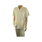 Men 2pc Walking Leisure Suit Short Sleeves By DREAMS 255 - 05 Solid Cream Ivory - J.Valintin Men's Wear Legend - 96096
