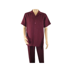 Men 2pc Walking Leisure Suit Short Sleeves By DREAMS 255 - 06 Solid Burgundy - J.Valintin Men's Wear Legend - 95872
