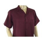 Men 2pc Walking Leisure Suit Short Sleeves By DREAMS 255 - 06 Solid Burgundy - J.Valintin Men's Wear Legend - 95872